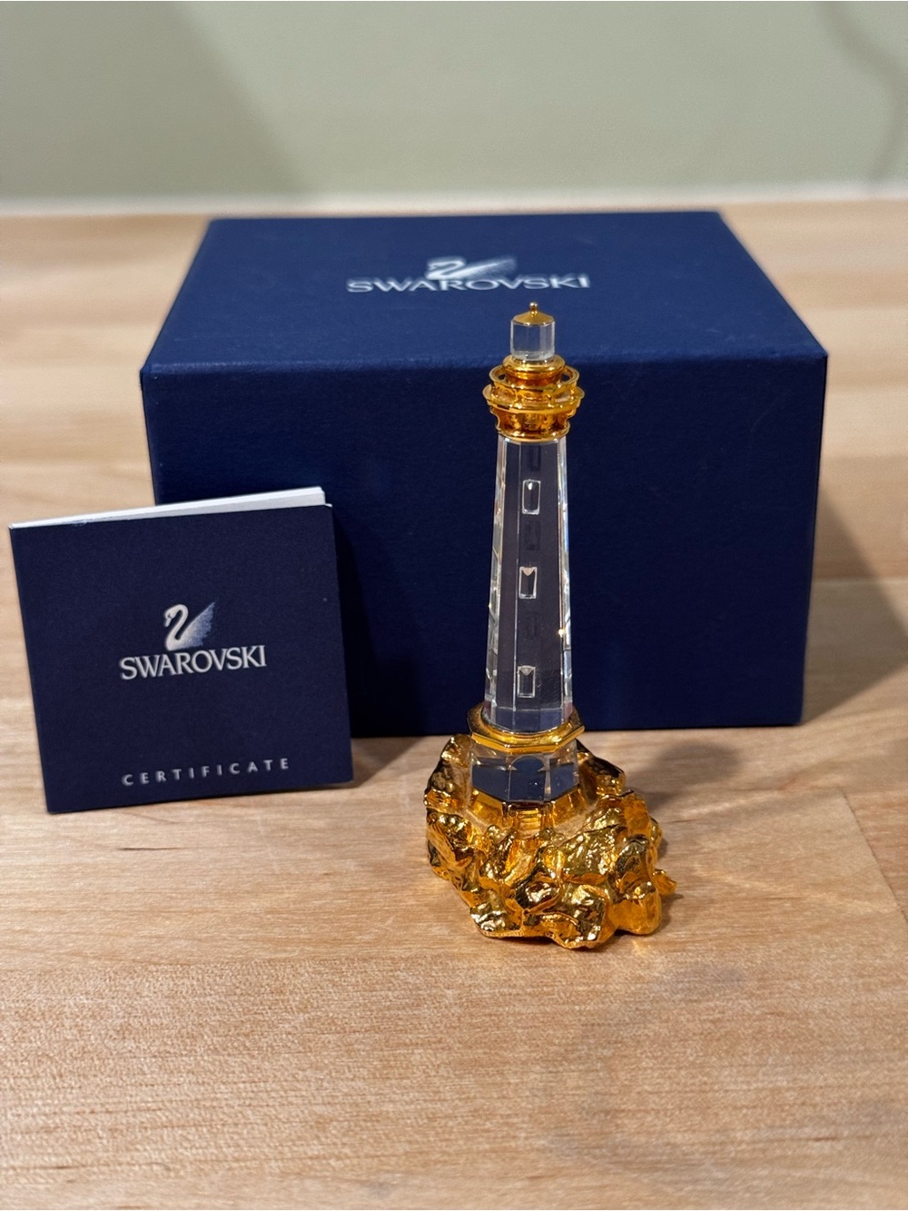 Swarovski Clear and Gold Crystal Lighthouse Figurine